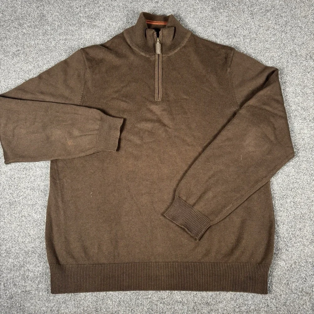 EDDIE BAUER Mens Zip Neck Jumper Sweater M Brown Cotton‎